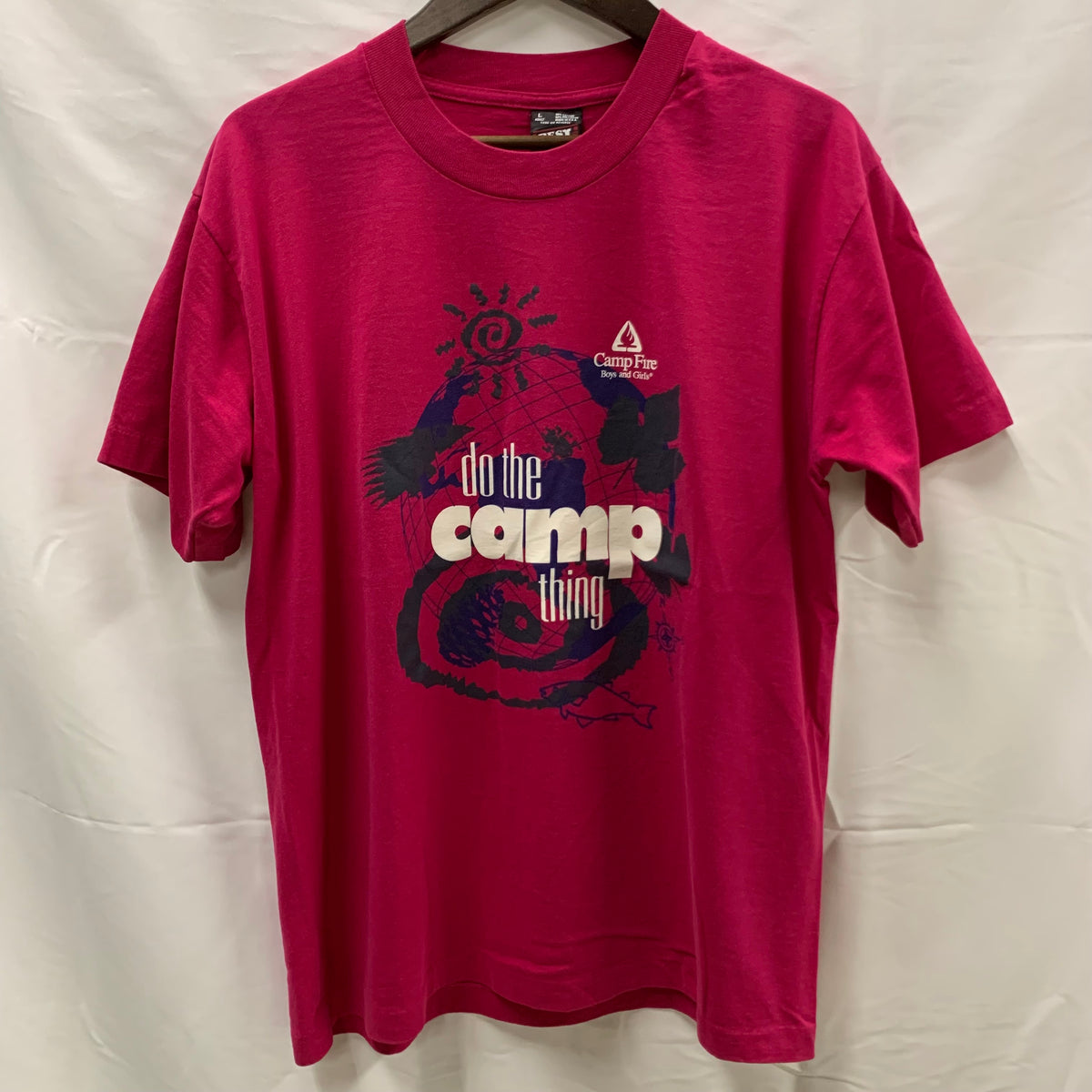 【古着】FRUIT OF THE LOOM プリント Tシャツ ピンク Lサイズ