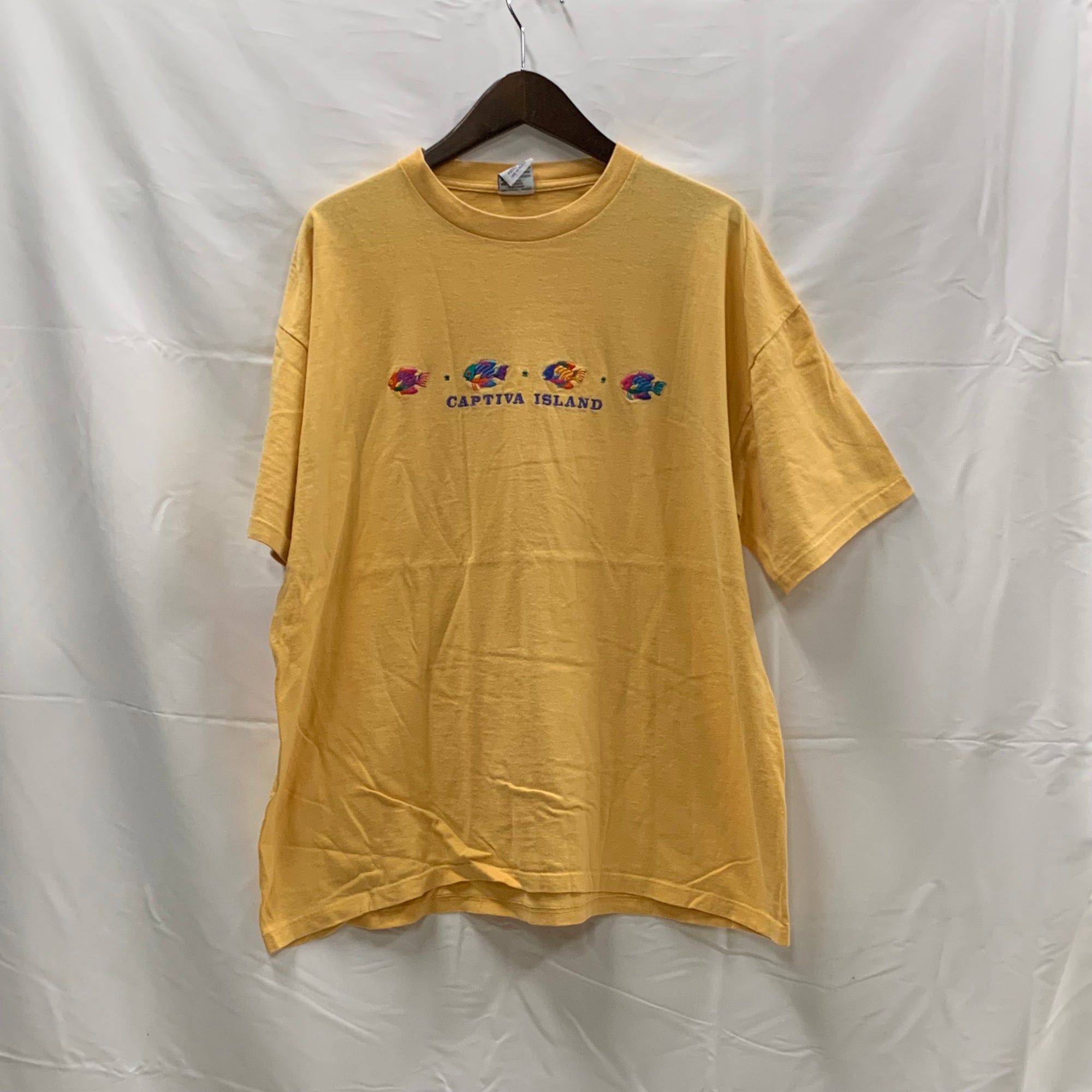【中古】【古着】Cal Cru 刺繍 Tシャツ イエロー XLサイズ