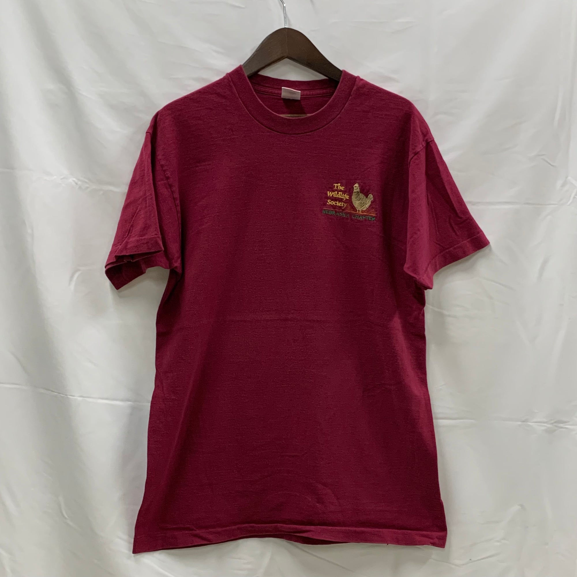 【中古】【古着】FRUIT OF THE ROOM 刺繍 Tシャツ ボルドー Lサイズ