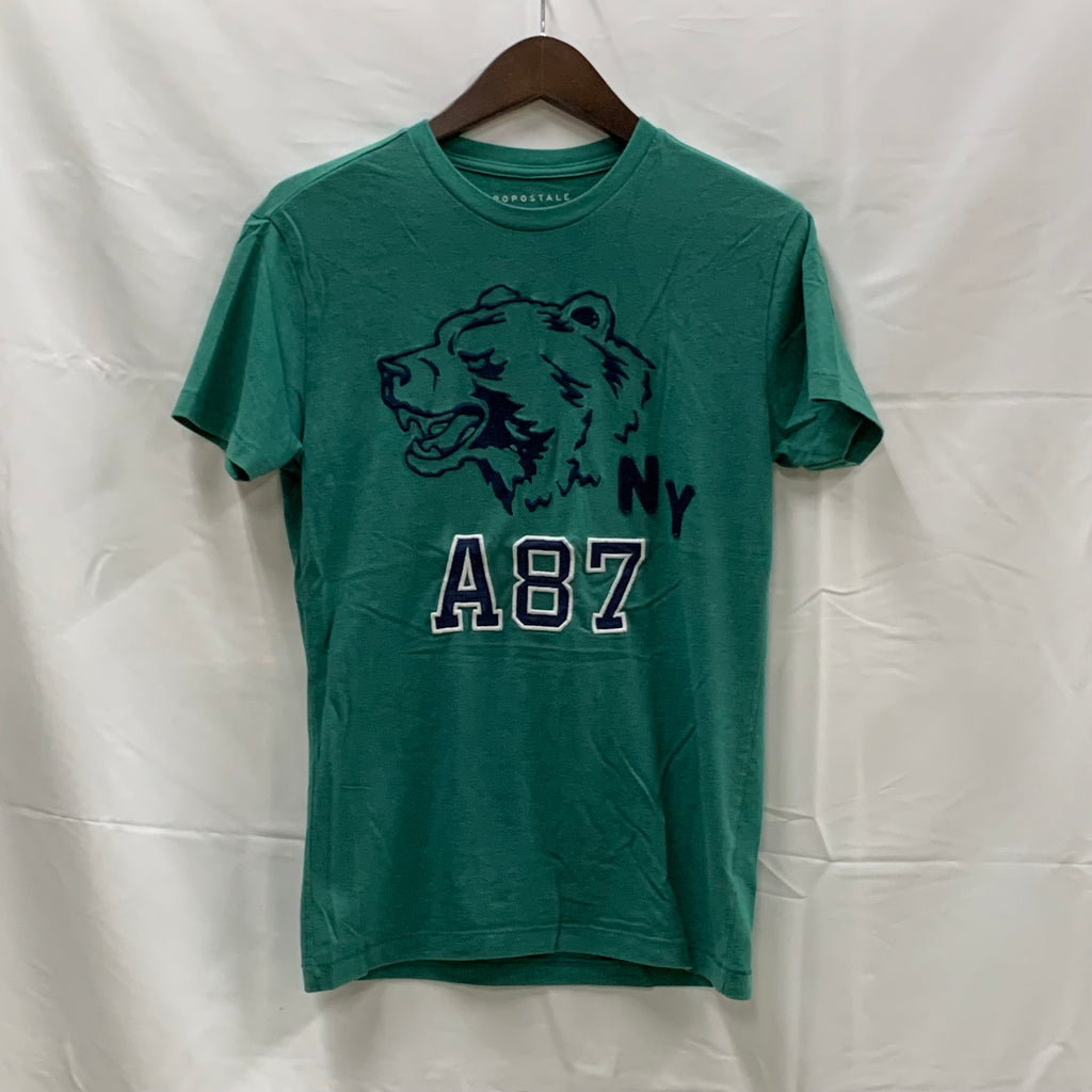 【中古】【古着】Aeropostale 刺繍 Tシャツ グリーン XSサイズ