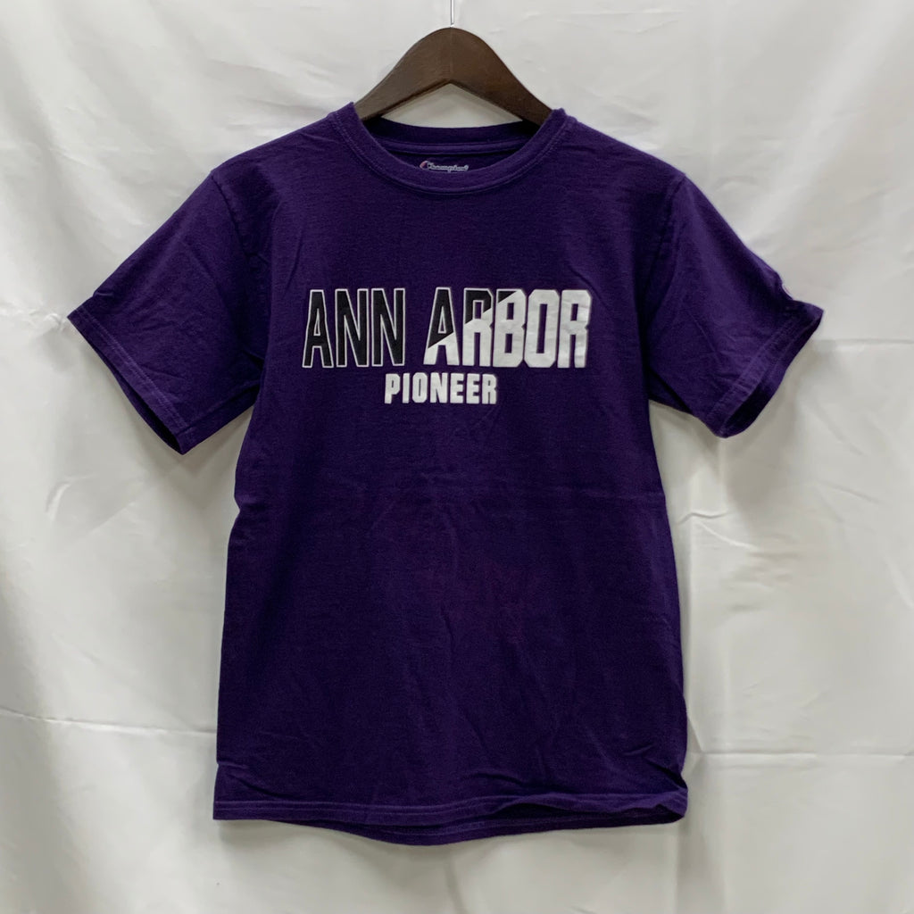 【中古】【古着】Champion プリント Tシャツ パープル Sサイズ