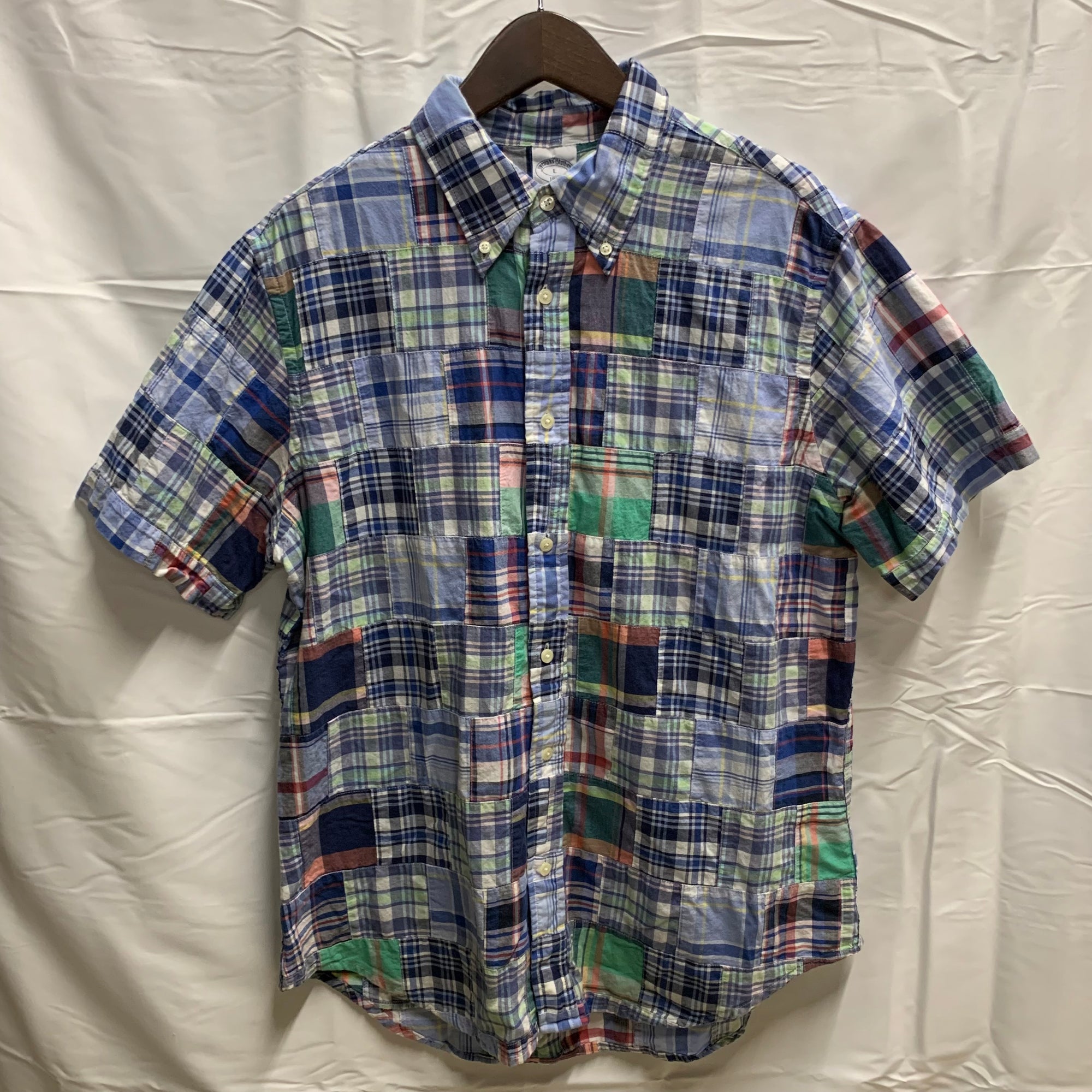 【中古】【古着】Brooks Brothers チェック S/S シャツ ブルー Lサイズ