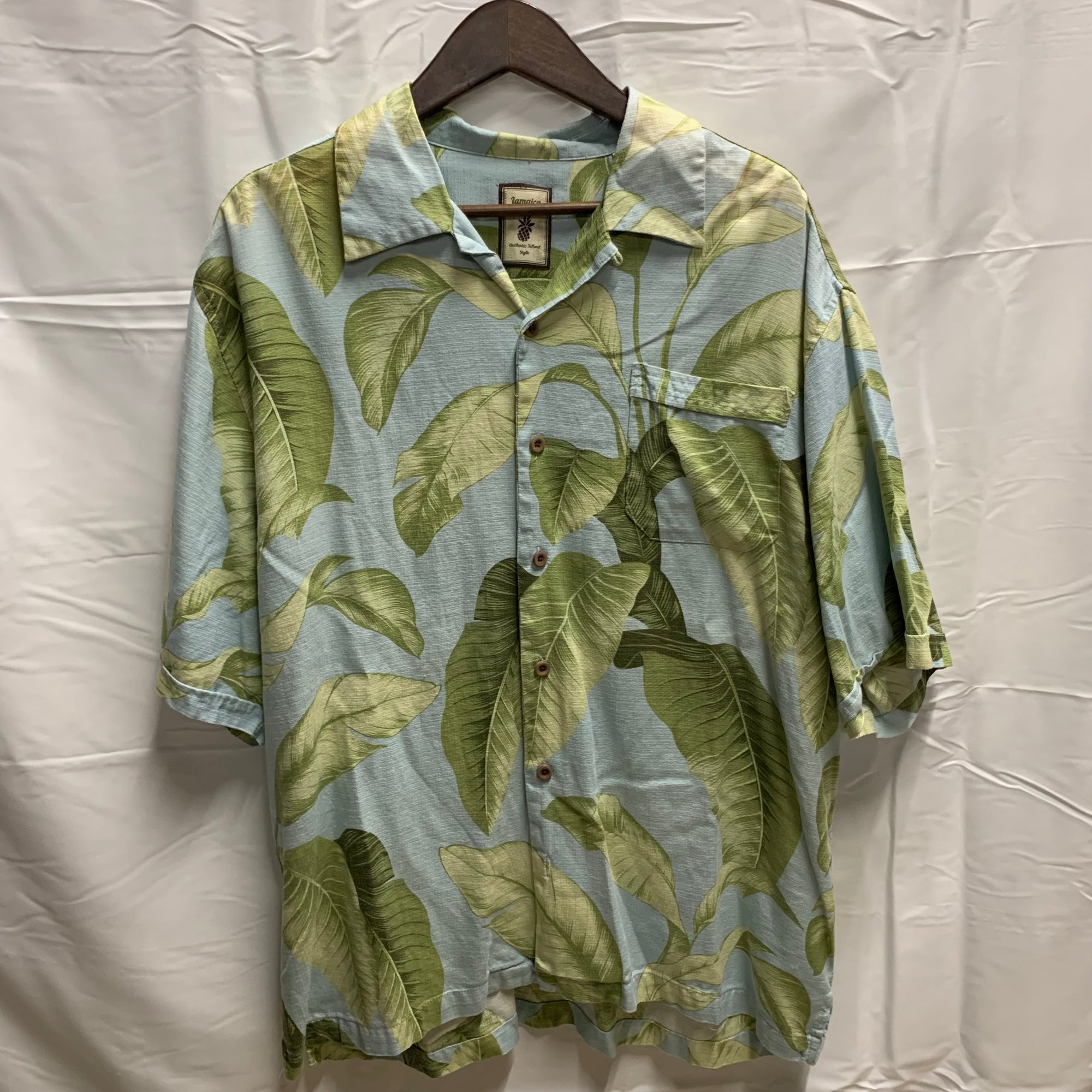 【中古】【古着】JAMAICA JAXX 柄 S/S アロハシャツ ブルー Lサイズ