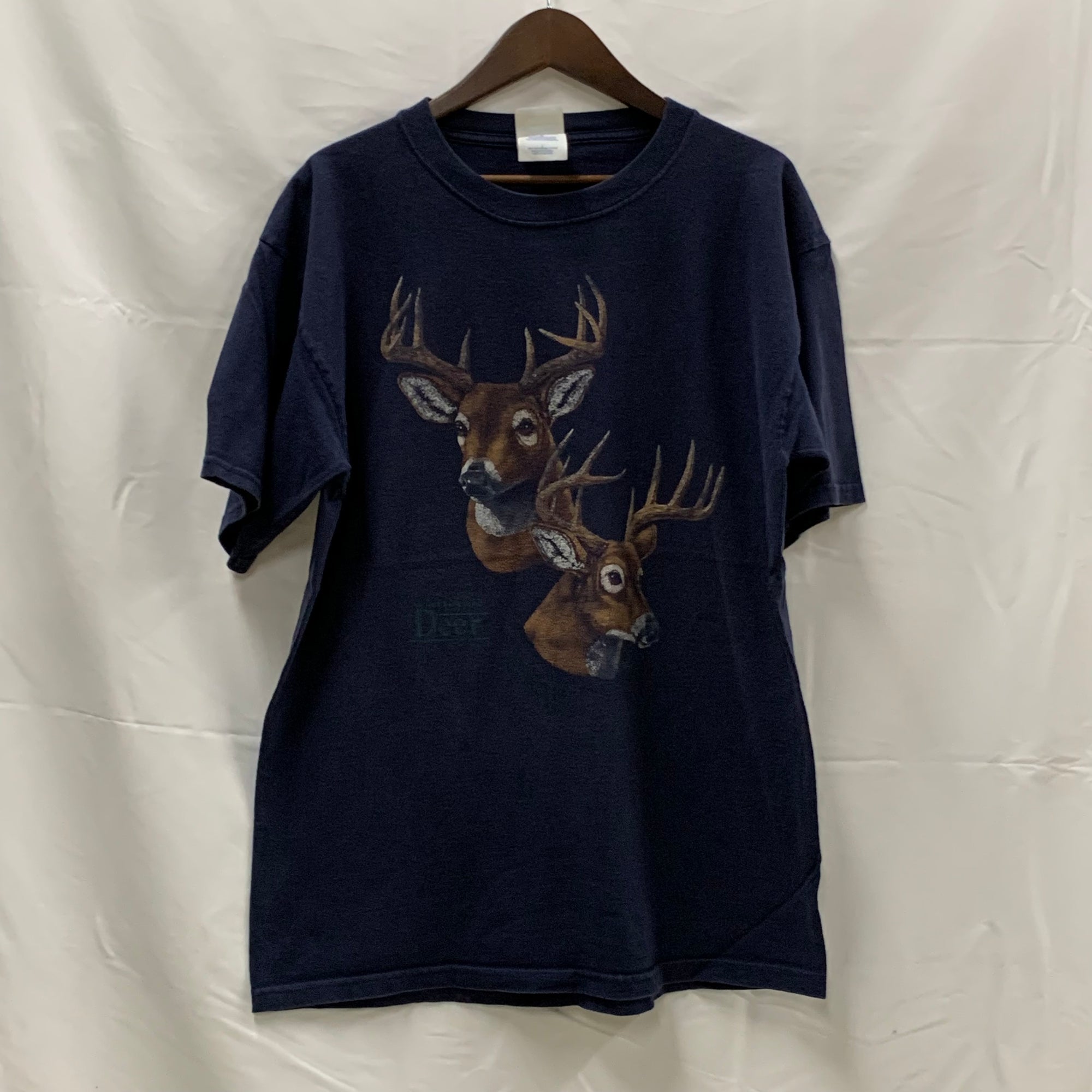 【古着】SANTEE Gold プリント Tシャツ ネイビー Lサイズ