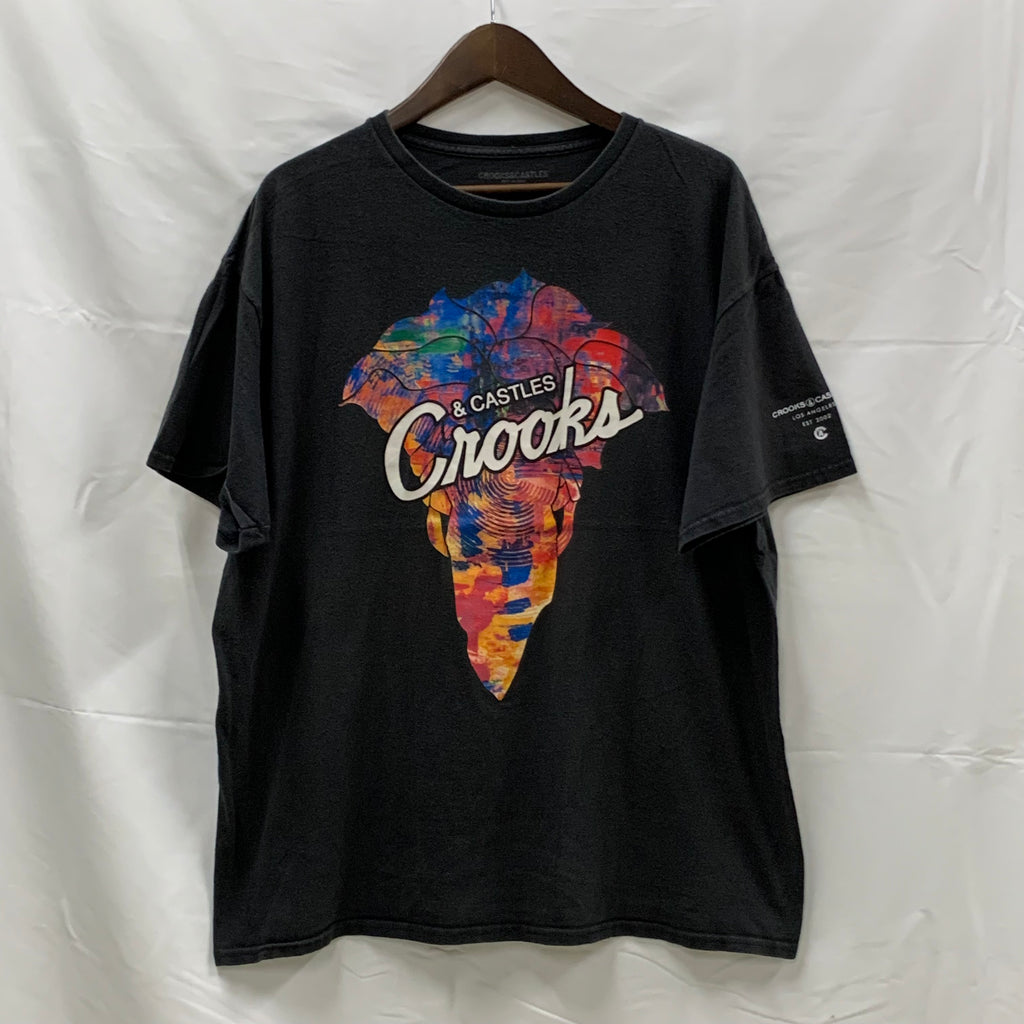 【古着】CROOKS&CASTLES プリント Tシャツ ブラック XLサイズ