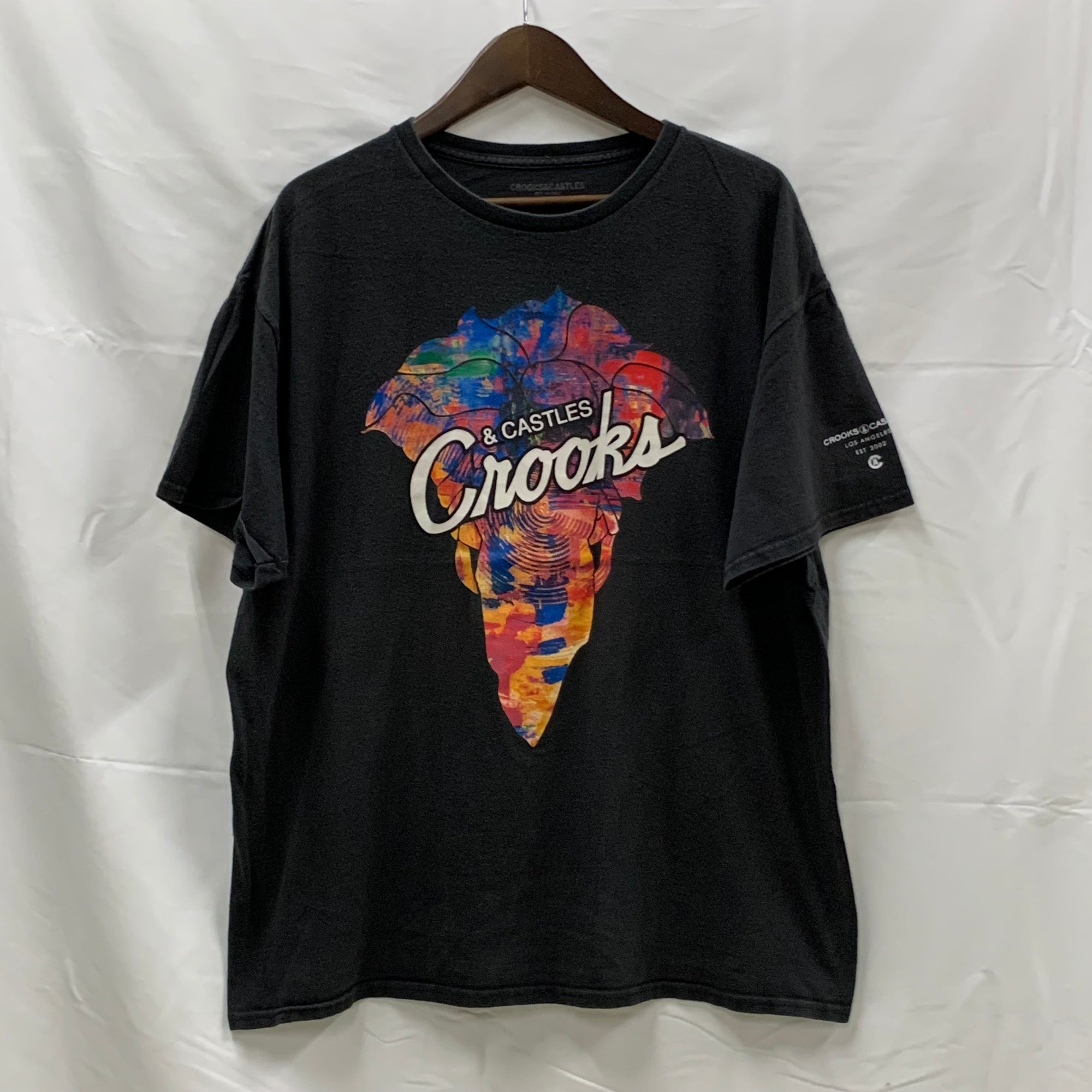 【古着】CROOKS&CASTLES プリント Tシャツ ブラック XLサイズ