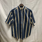 【中古】【古着】ROUTE 66 ストライプ S/S シャツ ブルー Mサイズ