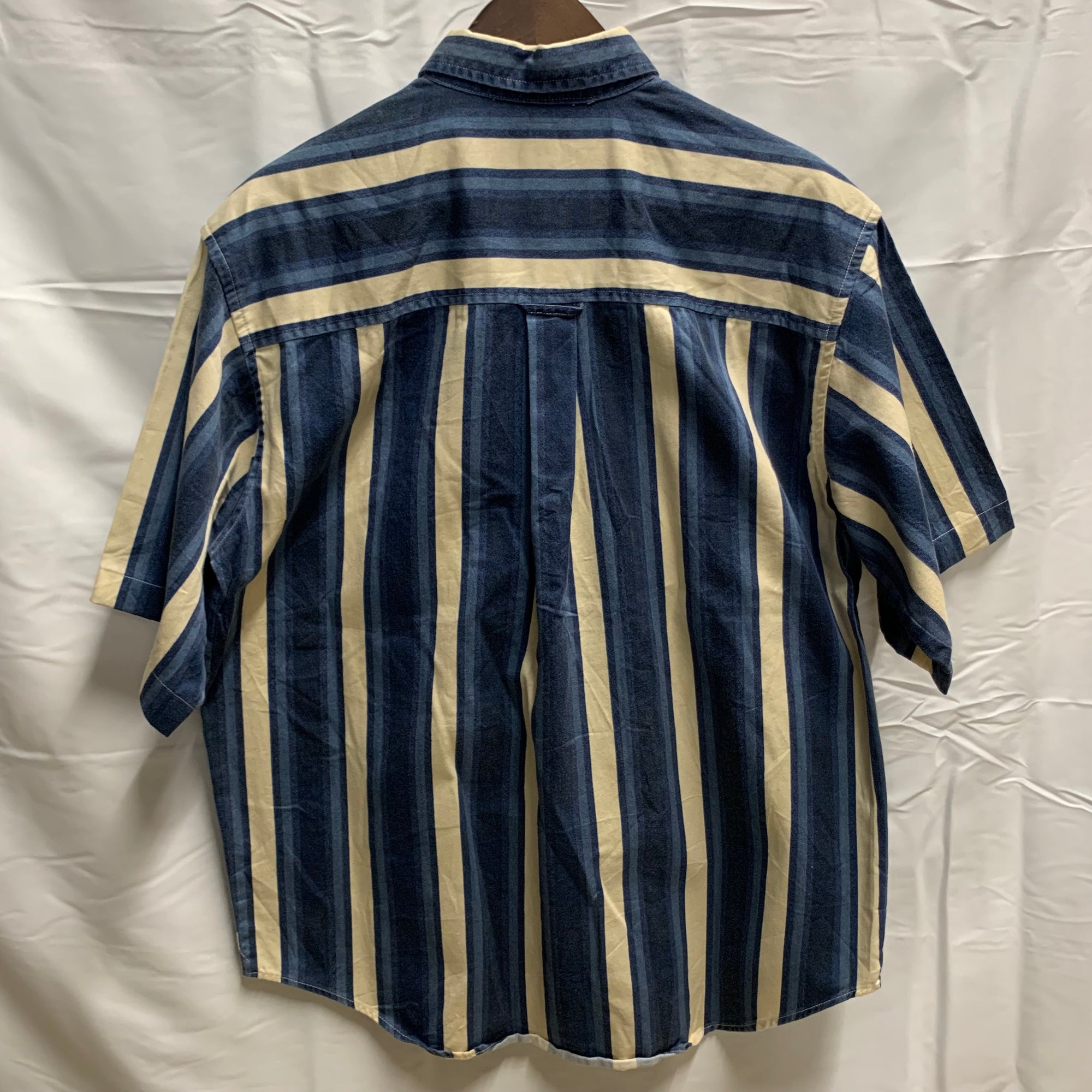 【中古】【古着】ROUTE 66 ストライプ S/S シャツ ブルー Mサイズ