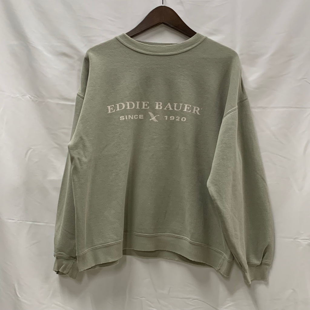 【古着】Eddie Bauer プリント トレーナー グレー×ピンク Sサイズ