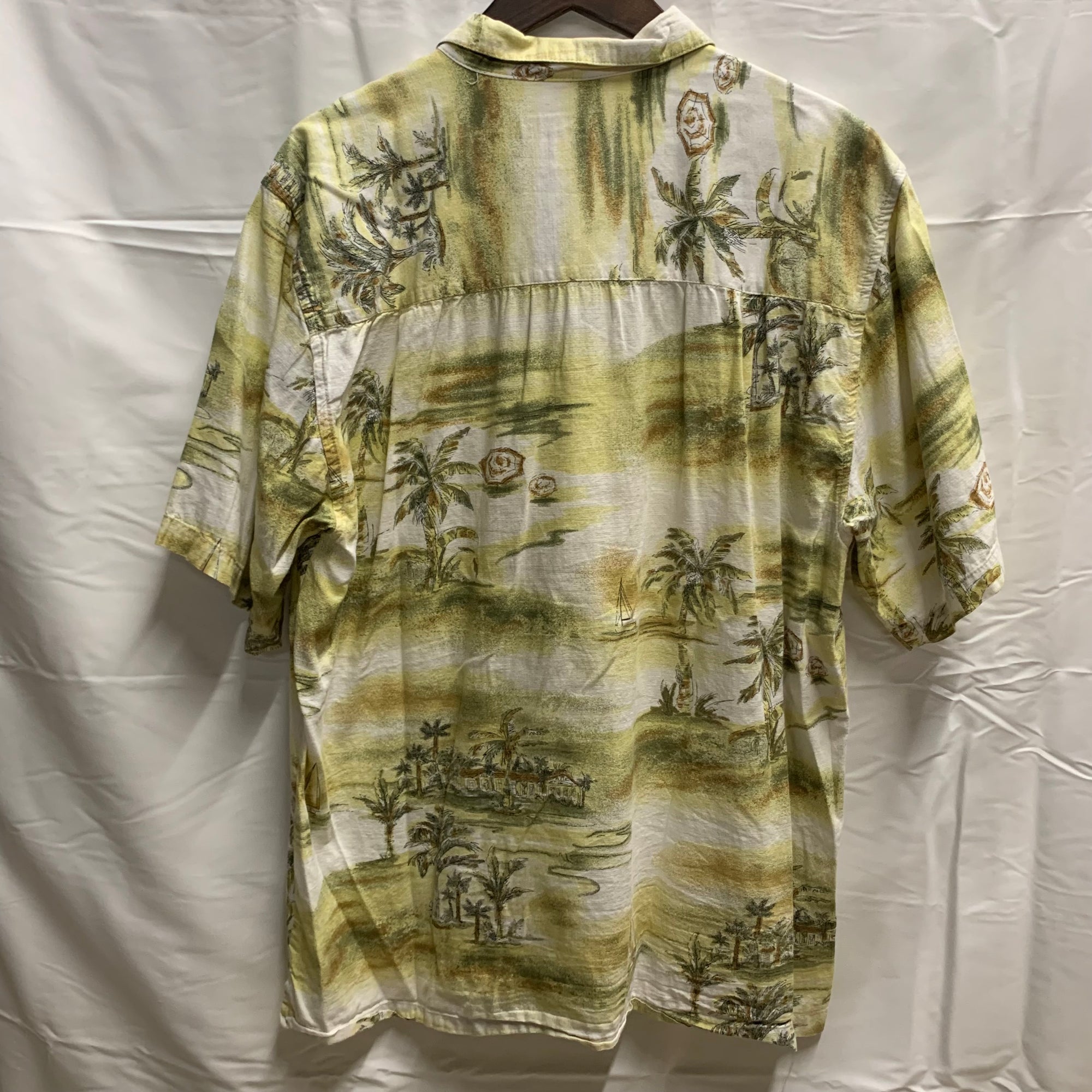 【中古】【古着】JOE MARLIN 柄 S/S アロハシャツ イエロー Lサイズ