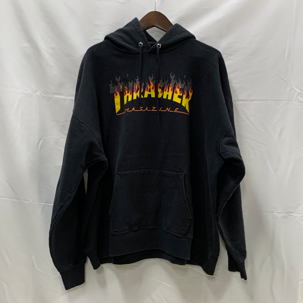 【古着】THRASHER プリント パーカー ブラック XLサイズ