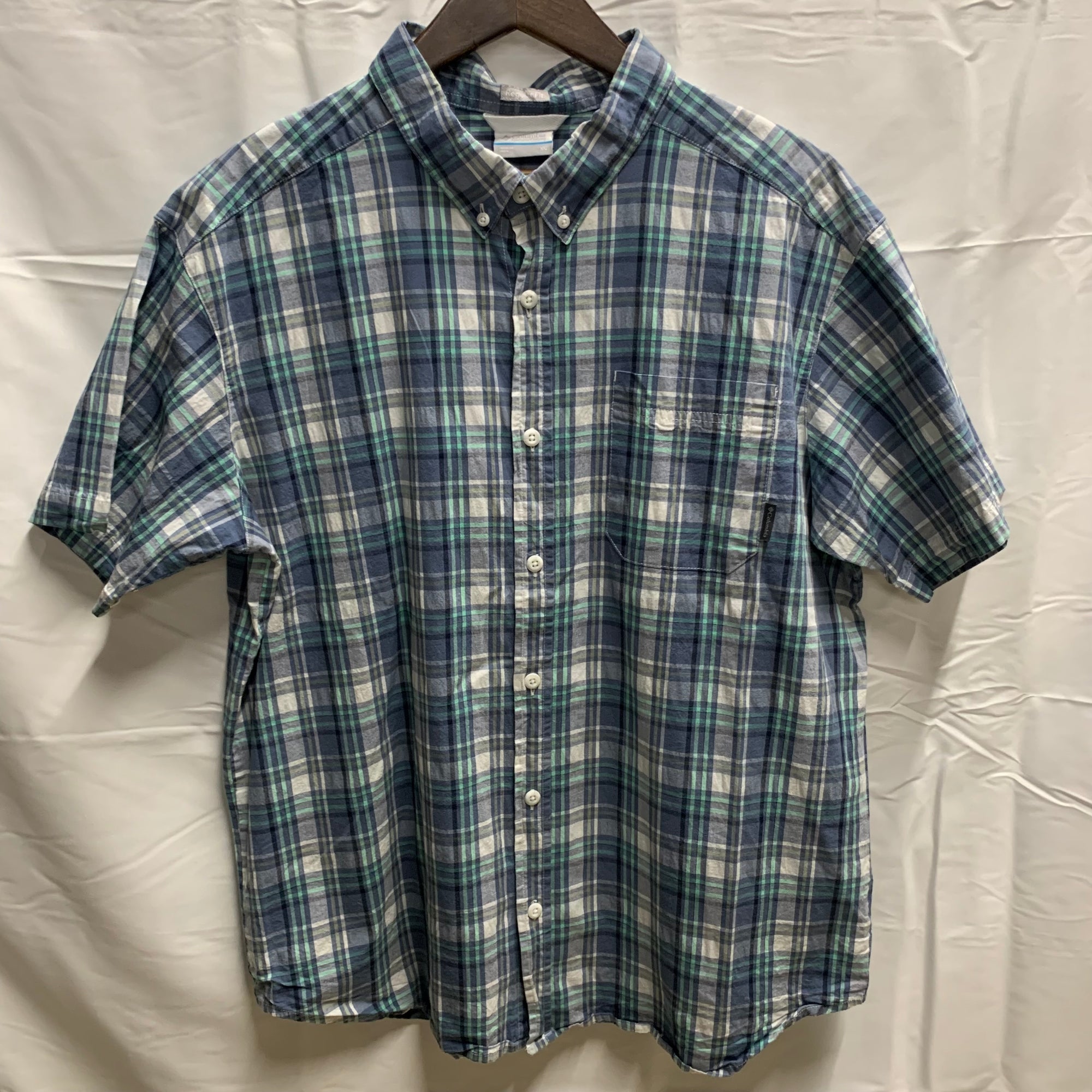 【中古】【古着】Columbia チェック S/S シャツ ブルー XLサイズ