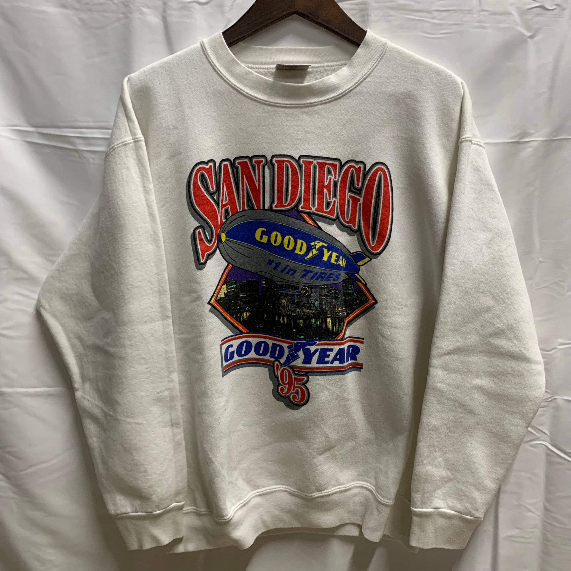 【中古】【古着】ONEITA プリント スウェットトレーナー ホワイト Lサイズ