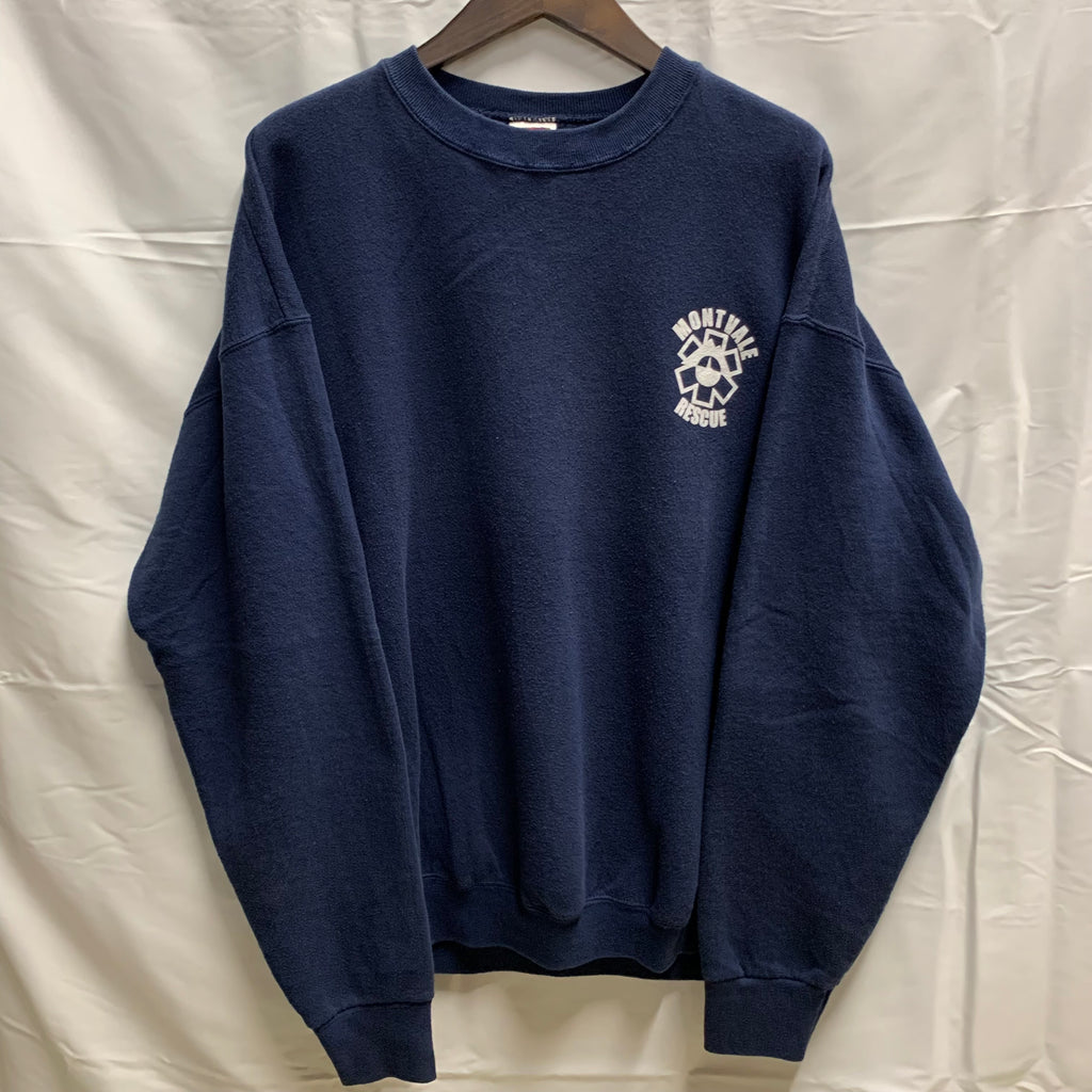 【中古】【古着】FRUIT OF THE ROOM ロゴプリント スウェットトレーナー ネイビー XLサイズ