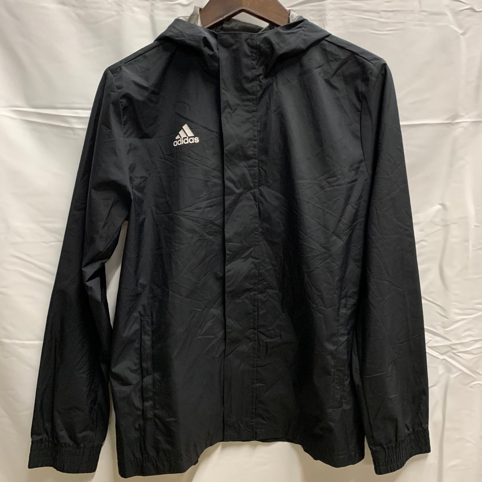 【中古】【古着】adidas ワンポイント フルジップライトジャケット ブラック 160サイズ