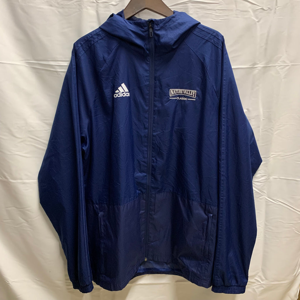 【中古】【古着】adidas ロゴ ライトジャケット ネイビー 2XOサイズ