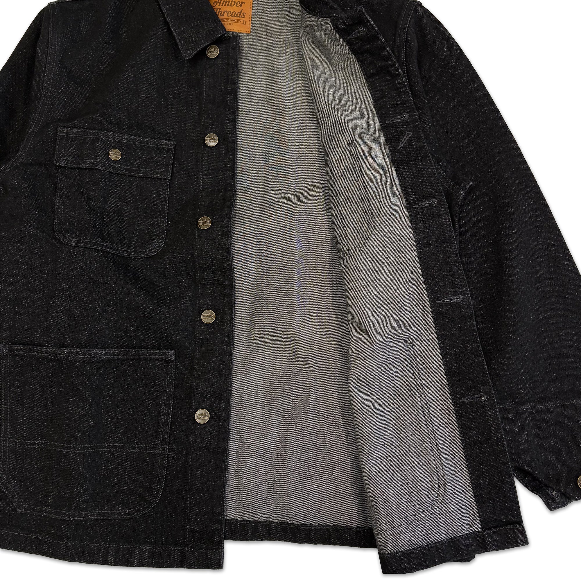 Amber Threads 1st ブラックデニム カバーオールジャケット 裏側生地 ディテール
