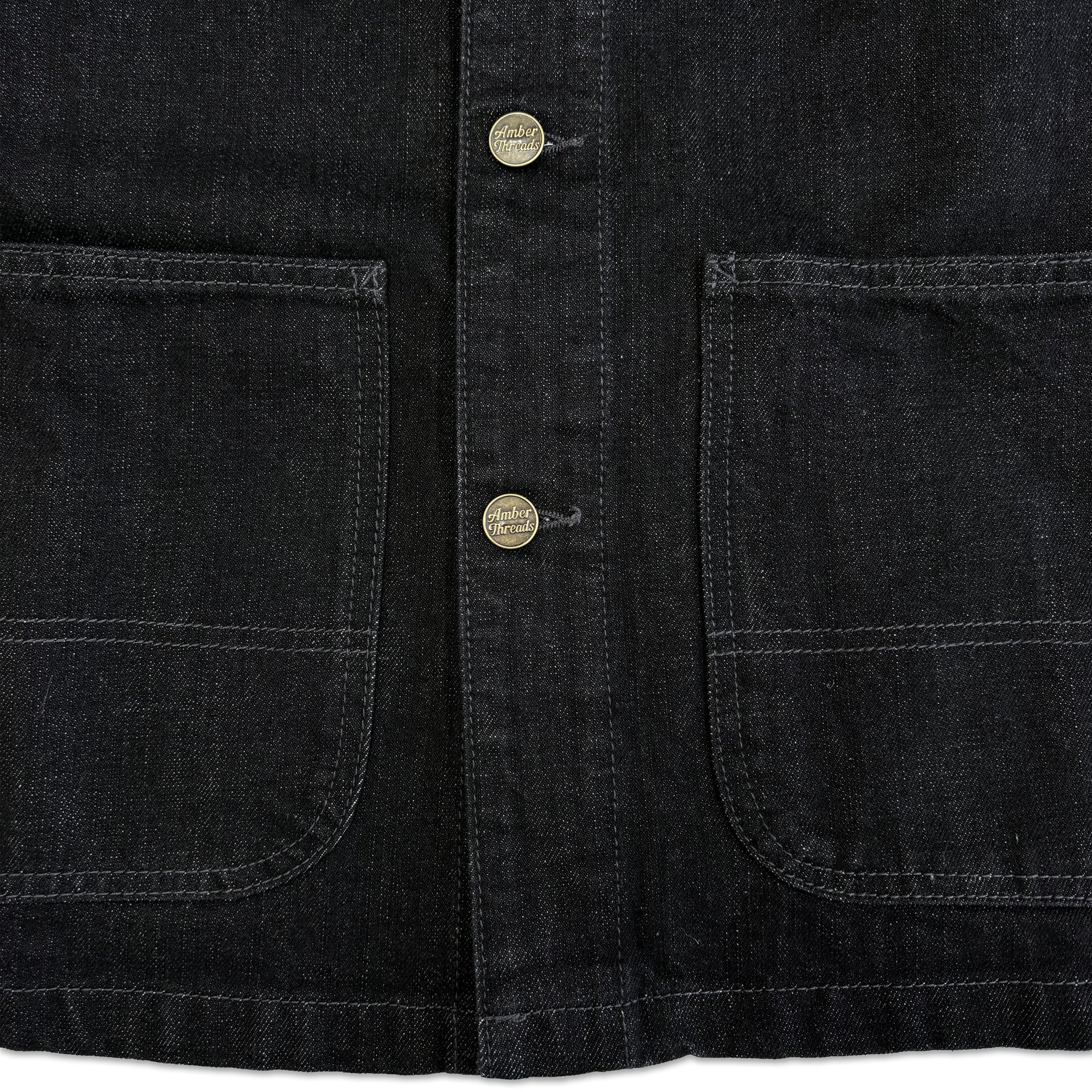Amber Threads ブラックデニム カバーオールジャケット フロントボタン ポケット ディテール