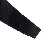 アパレルブランドAmber Threads(アンバースレッズ)のカバーオール ブラックデニム、3シーズン着まわせる万能アウター。左袖。