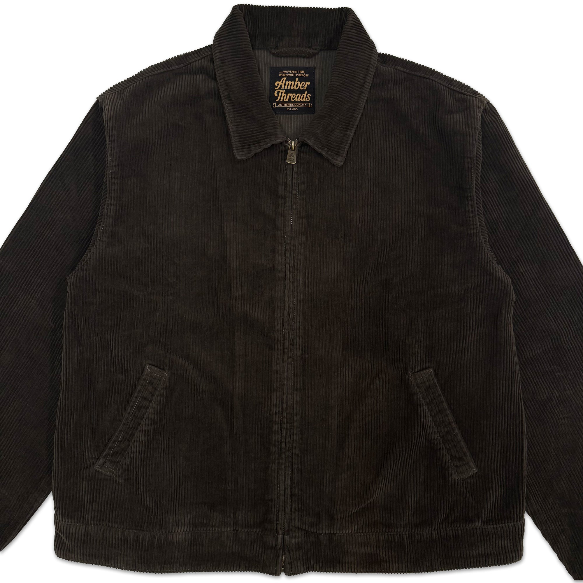 Amber Threads コーデュロイ ハリントンジャケット フロントジッパー ポケット ディテール