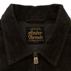 アパレルブランドAmber Threads(アンバースレッズ)のコーデュロイ ハリントンジャケット、3シーズン着まわせる万能アウター。襟元。