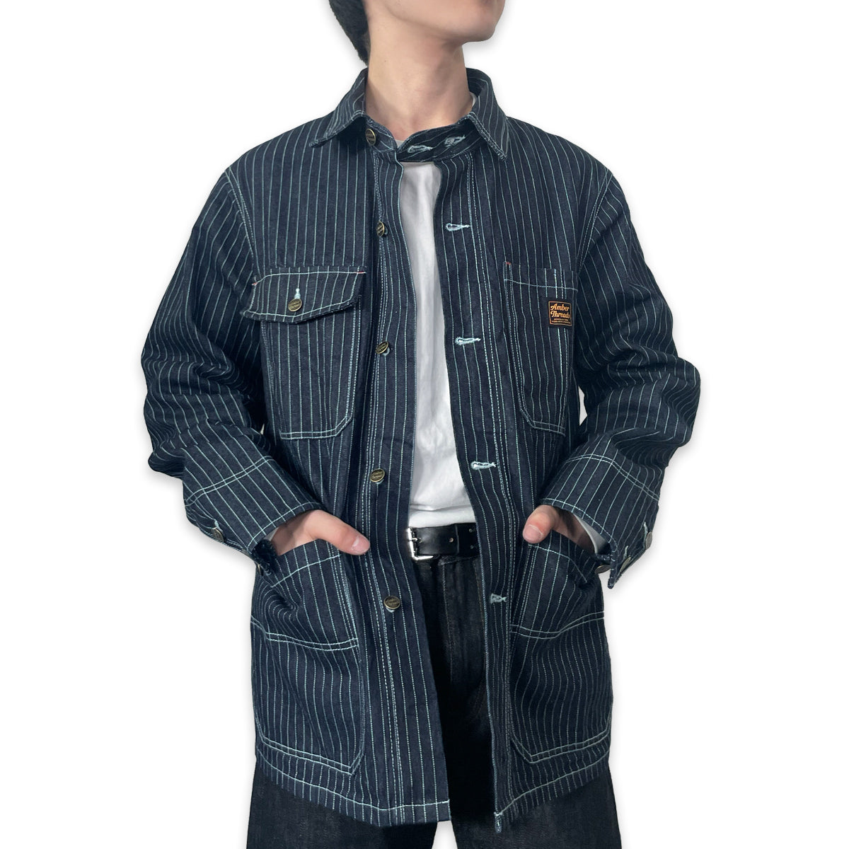 13オンス ヒッコリーデニム カバーオールジャケット/ Hickory Coverall Jacket 【Amber Threads】
