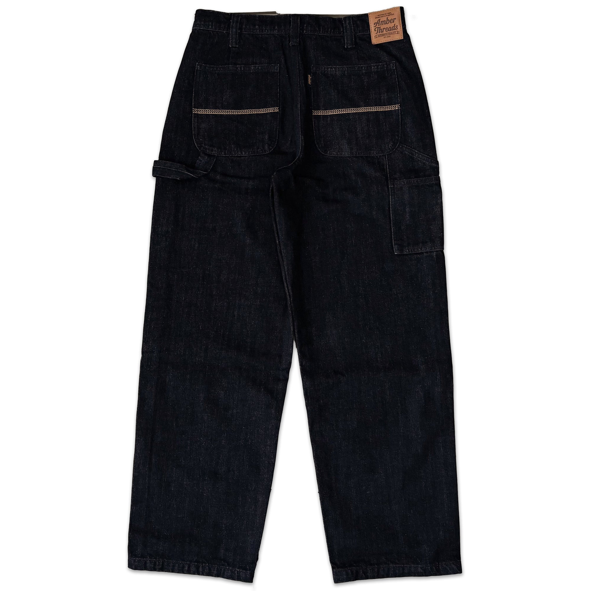 Amber Threads ブラックデニム ルーズペインターパンツ 背面 シルエット