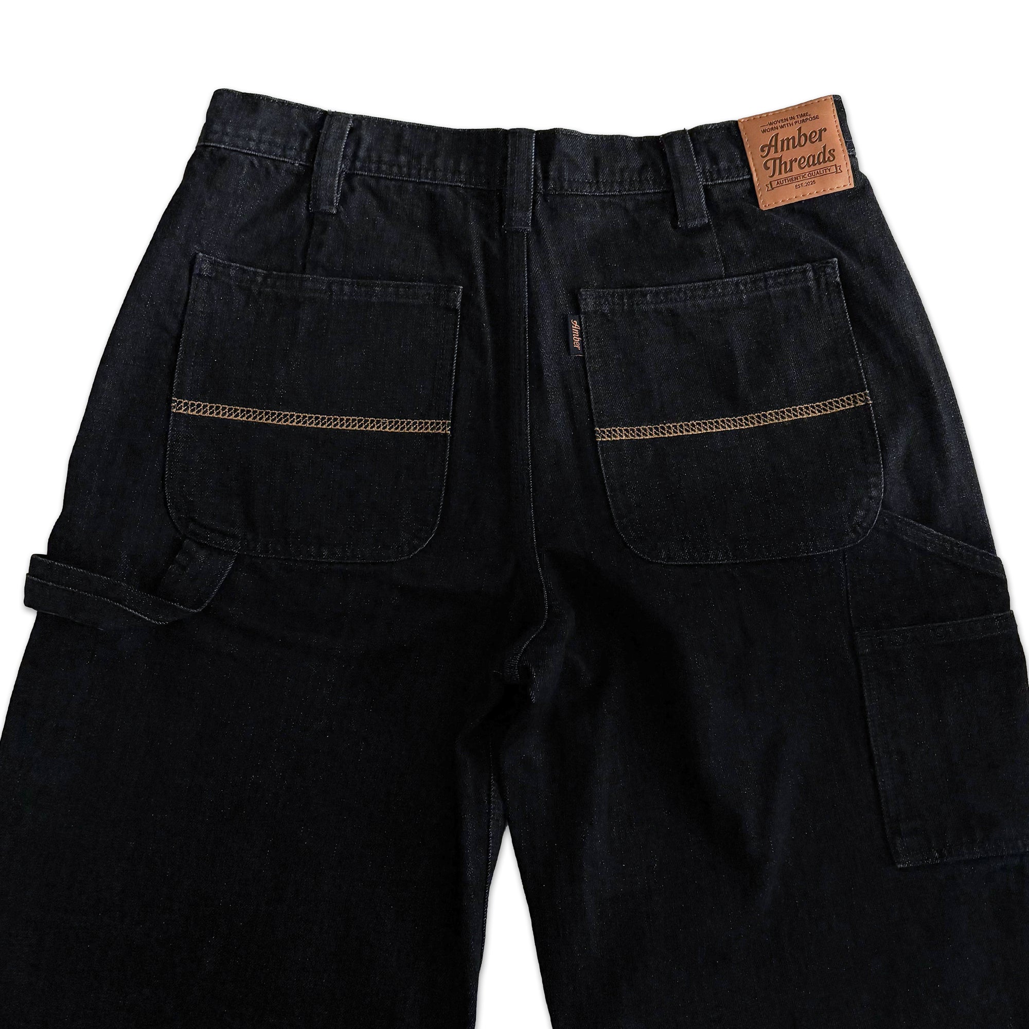 Amber Threads ブラックデニム ルーズペインターパンツ 背面 ディテール