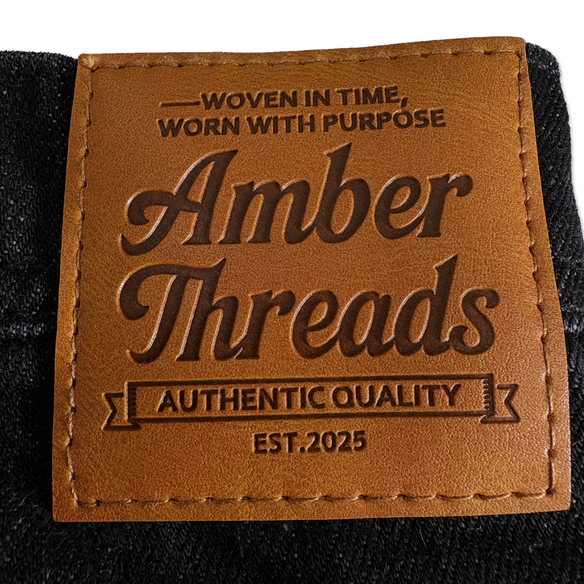 Amber Threads ブラックデニム ルーズペインターパンツ 背面 ブランド本革タグ ディテール