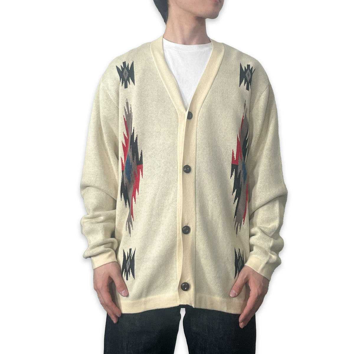ネイティブ柄 コットンニットカーディガン / Native Cotton Knit Cardigan 【Amber Threads】