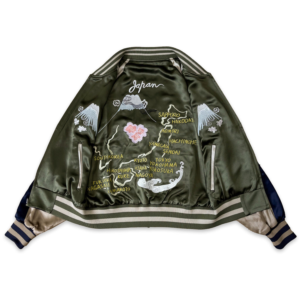 アセテートサテン リバーシブル スーベニアジャケット 舞妓 日本地図/ Reversible Souvenir Jacket 【Amber Threads】