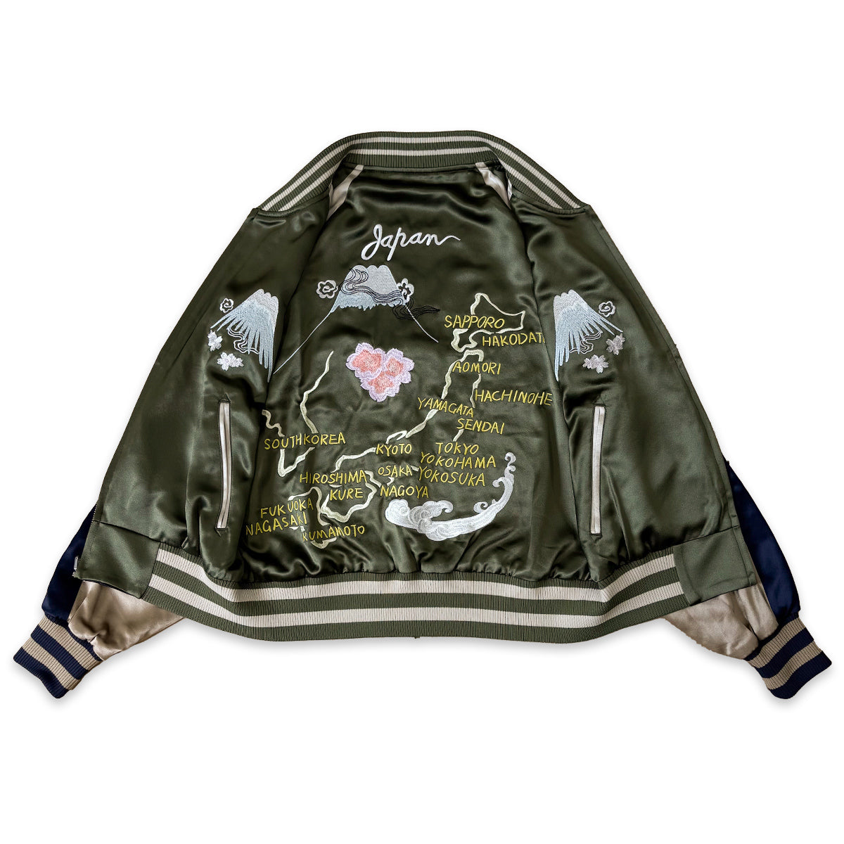 アセテートサテン リバーシブル スーベニアジャケット 舞妓 日本地図/ Reversible Souvenir Jacket 【Amber Threads】