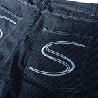 ワイドデニムハーフパンツ / Stripe Wide Denim Half Pant【Amber Street】