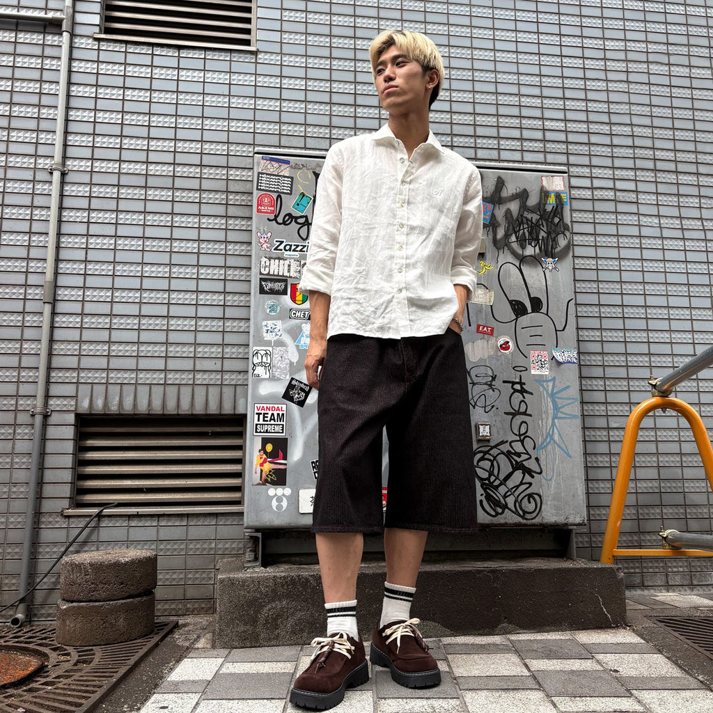 ワイドデニムハーフパンツ / Stripe Wide Denim Half Pant【Amber Street】