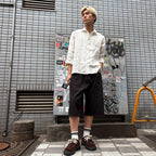 ワイドデニムハーフパンツ / Stripe Wide Denim Half Pant【Amber Street】