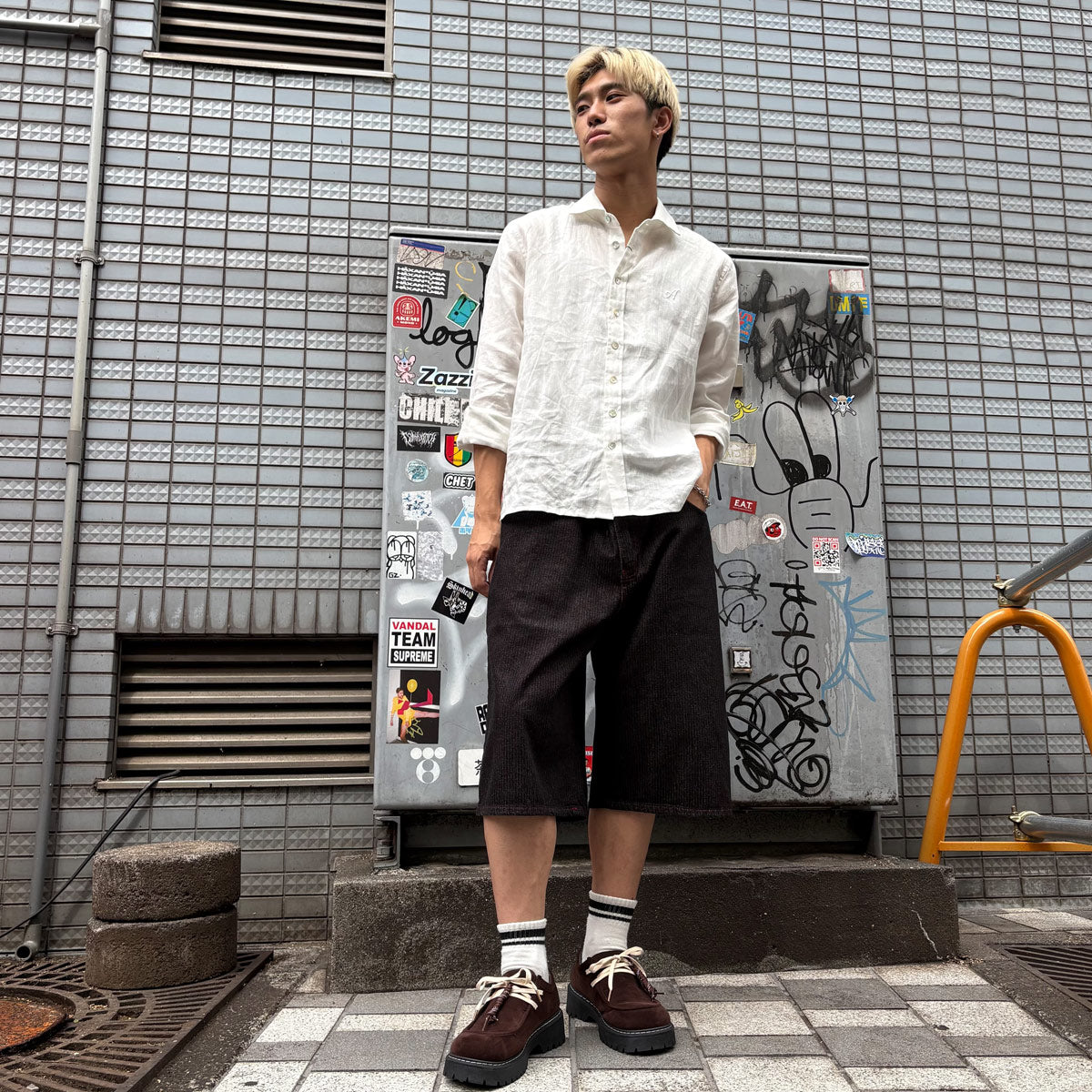 ワイドデニムハーフパンツ / Stripe Wide Denim Half Pant【Amber Street】