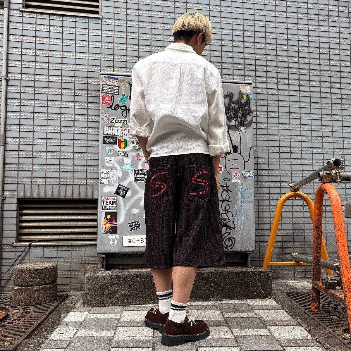 ワイドデニムハーフパンツ / Stripe Wide Denim Half Pant【Amber Street】