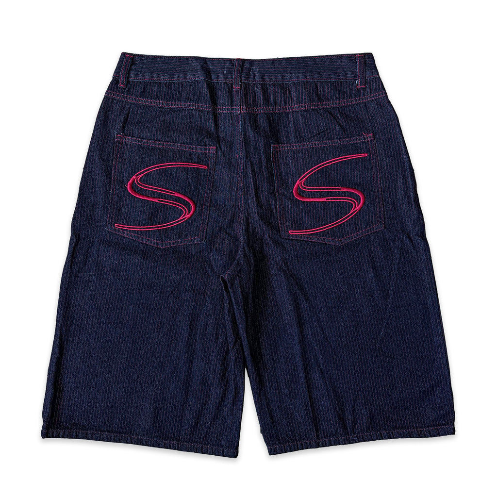 ワイドデニムハーフパンツ / Stripe Wide Denim Half Pant【Amber Street】