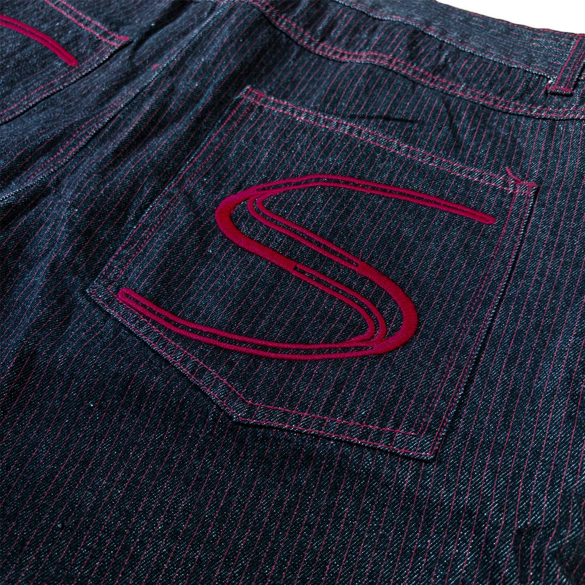 ワイドデニムハーフパンツ / Stripe Wide Denim Half Pant【Amber Street】