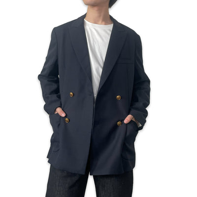 ダブルボタン アイビー 紺ブレザー(着用モデル：170㎝　男性)