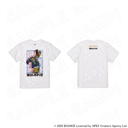 アパレルブランドAmber Threads(アンバースレッズ)と台湾の人気クリエイターBOUNCE(バウンス)のコラボ商品、Tシャツ(バウンスマンver.)ホワイト。