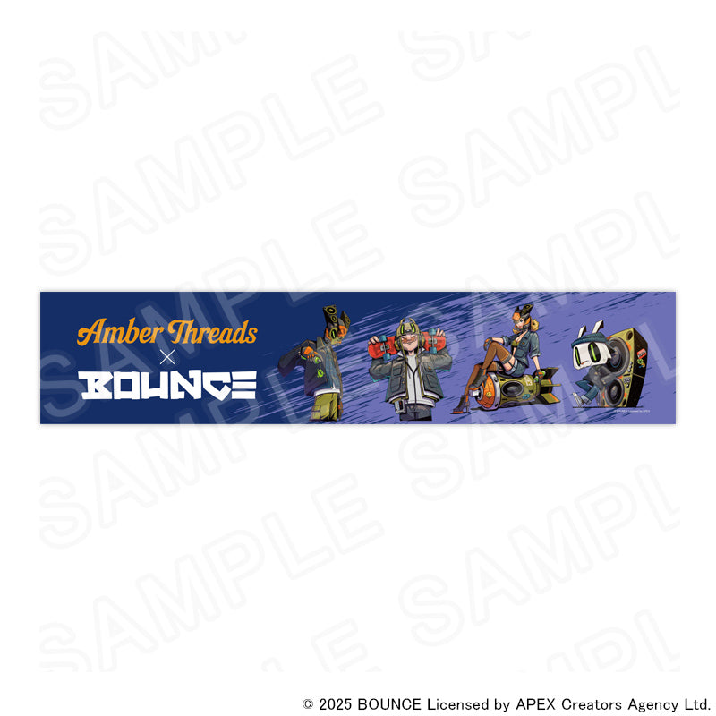 アパレルブランドAmber Threads(アンバースレッズ)と台湾の人気クリエイターBOUNCE(バウンス)のコラボ商品、マフラータオル(バウンスマン・バウンスボーイ・バウンスボムレディ・バウンスラビットver.)ネイビー。