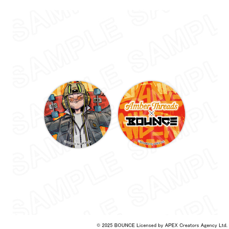 アパレルブランドAmber Threads(アンバースレッズ)と台湾の人気クリエイターBOUNCE(バウンス)のコラボ商品、缶バッジセット(バウンスボーイver.)。