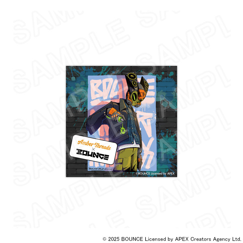 アパレルブランドAmber Threads(アンバースレッズ)と台湾の人気クリエイターBOUNCE(バウンス)のコラボ商品、ステッカー(バウンスマンver.)ブラック＆ブルー。