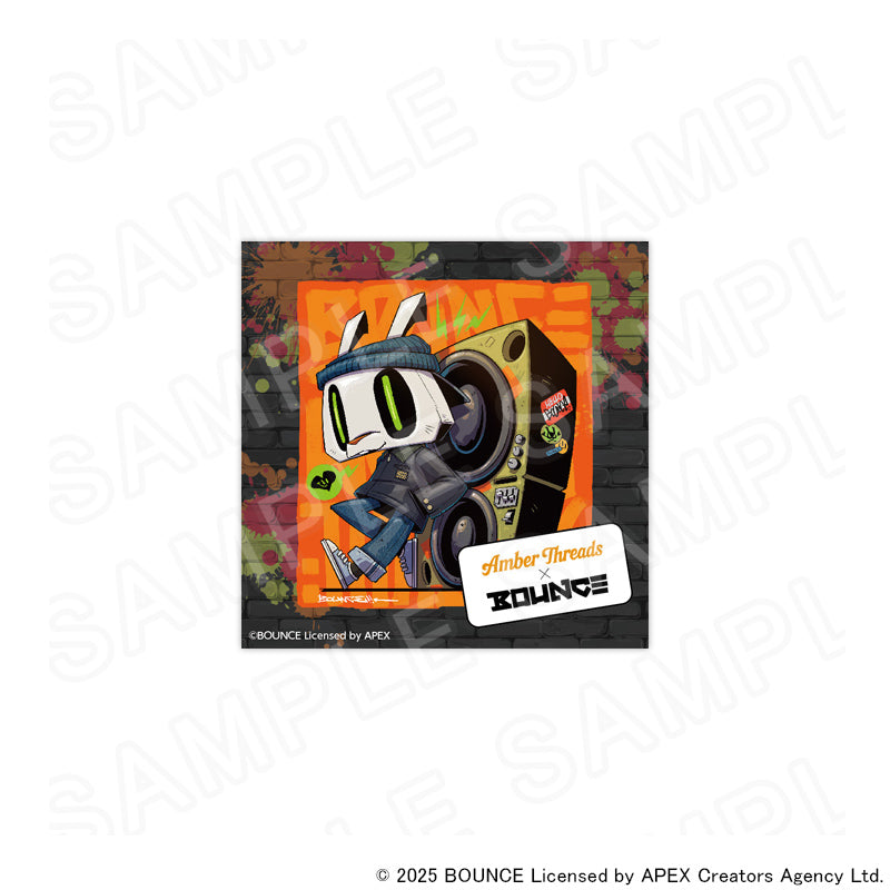 アパレルブランドAmber Threads(アンバースレッズ)と台湾の人気クリエイターBOUNCE(バウンス)のコラボ商品、ステッカー(バウンスラビットver.)ブラック＆オレンジ。