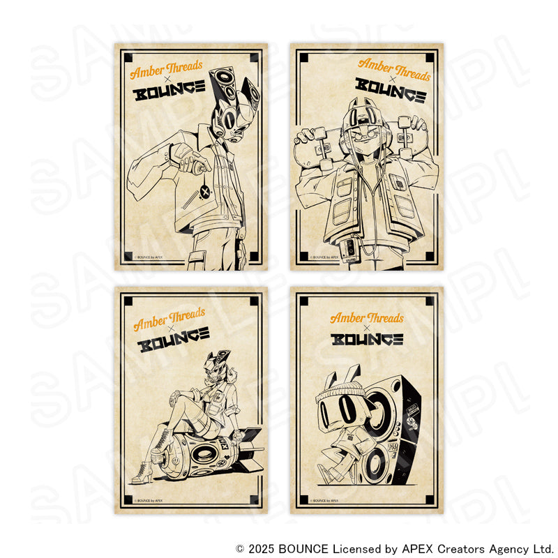 アパレルブランドAmber Threads(アンバースレッズ)と台湾の人気クリエイターBOUNCE(バウンス)のコラボ商品、ポストカードセット(バウンスマン・バウンスボーイ・バウンスボムレディ・バウンスラビットver.)ベージュ。