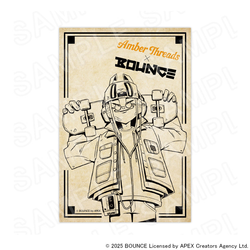 アパレルブランドAmber Threads(アンバースレッズ)と台湾の人気クリエイターBOUNCE(バウンス)のコラボ商品、ポストカードセット(バウンスマン・バウンスボーイ・バウンスボムレディ・バウンスラビットver.)ベージュ。