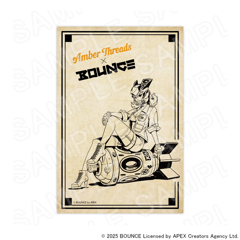 アパレルブランドAmber Threads(アンバースレッズ)と台湾の人気クリエイターBOUNCE(バウンス)のコラボ商品、ポストカードセット(バウンスマン・バウンスボーイ・バウンスボムレディ・バウンスラビットver.)ベージュ。