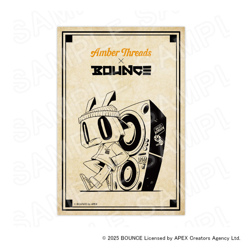アパレルブランドAmber Threads(アンバースレッズ)と台湾の人気クリエイターBOUNCE(バウンス)のコラボ商品、ポストカードセット(バウンスマン・バウンスボーイ・バウンスボムレディ・バウンスラビットver.)ベージュ。