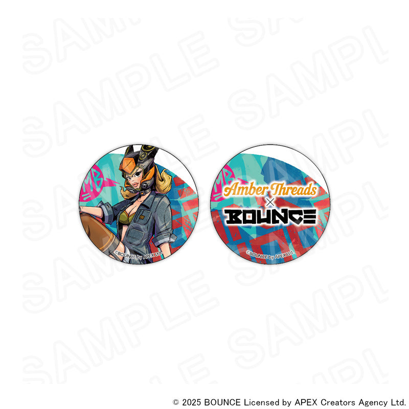 アパレルブランドAmber Threads(アンバースレッズ)と台湾の人気クリエイターBOUNCE(バウンス)のコラボ商品、缶バッジセット(バウンスボムレディver.)。